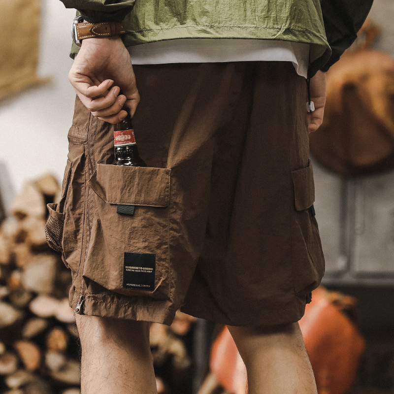 美式戶外速乾工裝短褲男夏季寬鬆機能多口袋男士休閒通勤五分褲潮