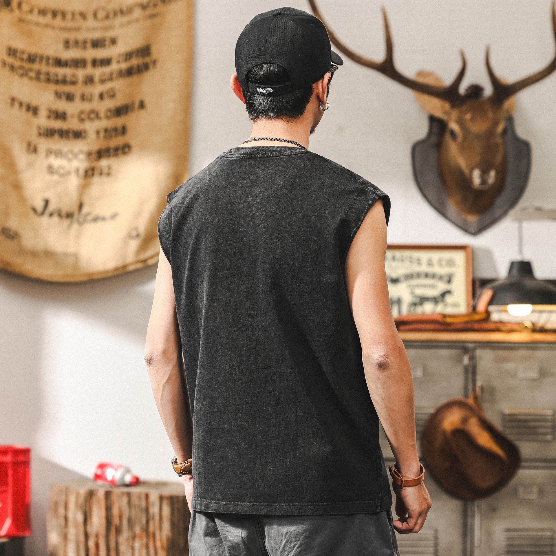 美式260g重磅運動健身背心男款潮牌夏季寬鬆上衣透氣無袖男士T恤