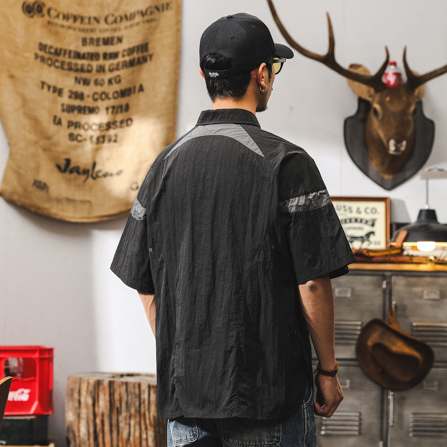 美式復古半拉鍊男士polo衫短袖男夏季薄款彈力戶外機能速乾T恤男