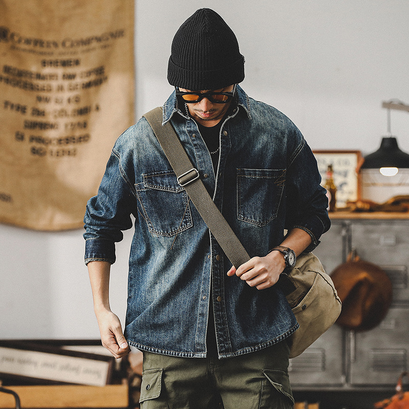 美式復古經典工裝襯衫男長袖2024賽絡紡高級感牛仔外套男春季夾克