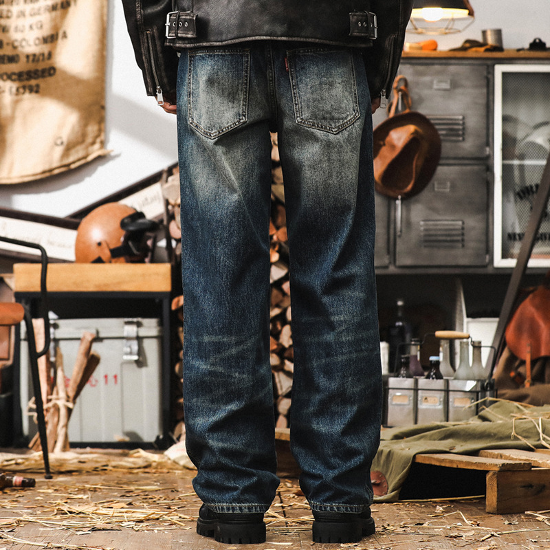 美式經典復古牛仔褲男寬鬆直筒2024新款褲子男秋季漸變水洗休閒褲