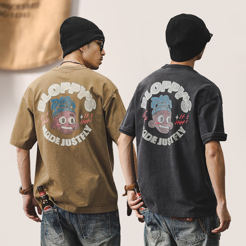 2024新款潮牌短袖男夏季300g重磅T恤男美式復古水洗寬鬆半袖體恤