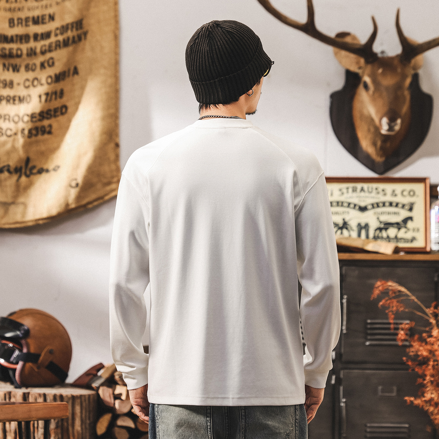 親膚軟糯莫代爾300g重磅衛衣男春秋新款寬鬆暖絨內搭T恤打底衫男