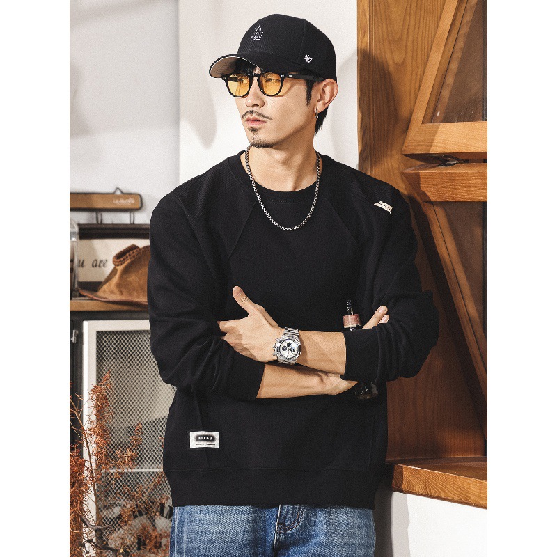 美式復古重磅男士秋季衛衣2025新款春秋潮牌拼接潮流寬鬆長袖t恤