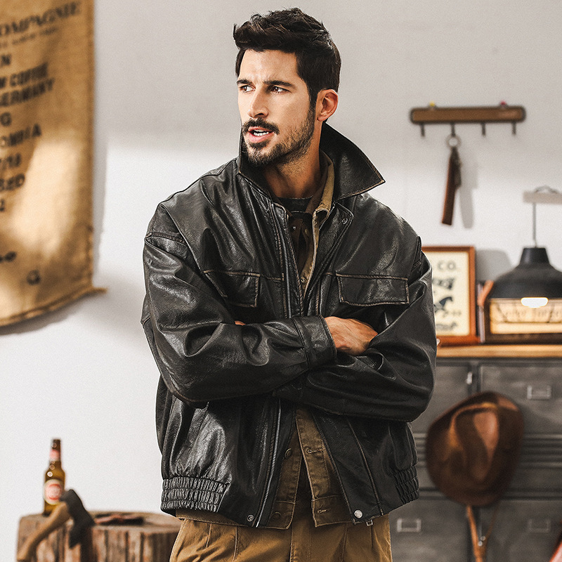 美式復古機車軟皮衣外套男秋季2024新款潮流痞帥硬核PU皮工裝夾克