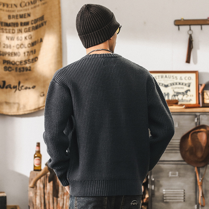美式重磅復古毛衣男冬季潮牌寬鬆大碼加厚粗線針織衫男外套秋冬款
