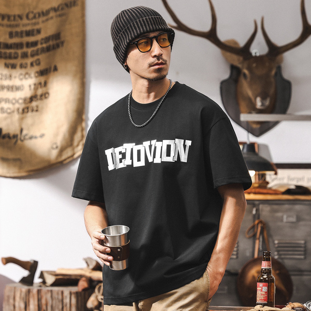 索羅娜涼感UPF50 防曬短袖T恤男夏季潮流立體印花潮流寬鬆上衣男