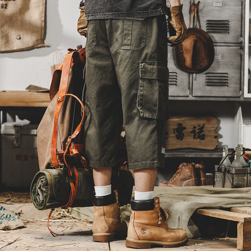 美式複古工裝短褲男夏季薄款休閑七分褲男寬松直筒男士短褲潮