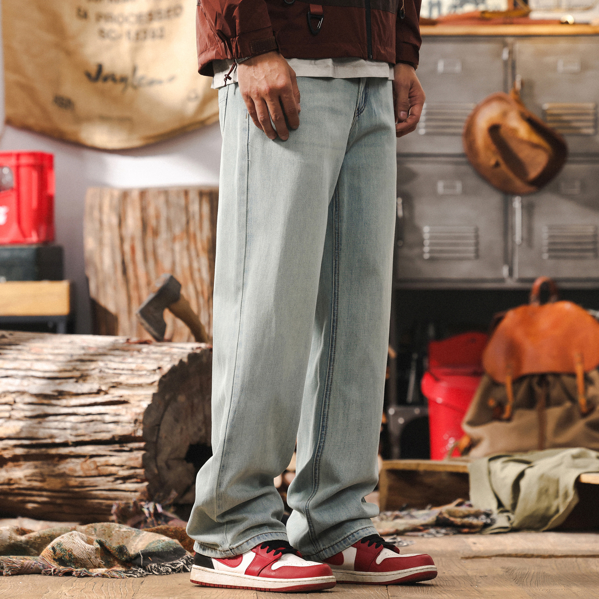 萊賽爾天絲垂感薄款牛仔褲男春季2025新款美式復古寬鬆直筒休閒褲