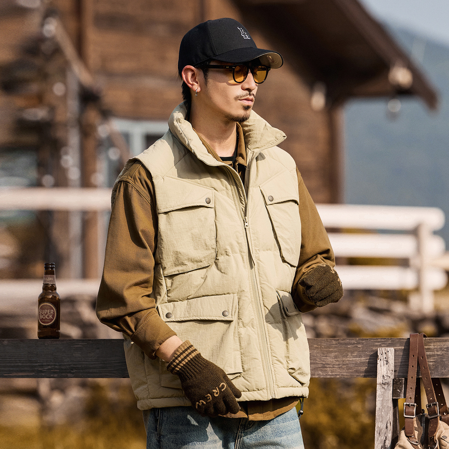 美式復古90%絨工裝羽絨馬甲男冬季山系戶外機能風保暖羽絨服外套