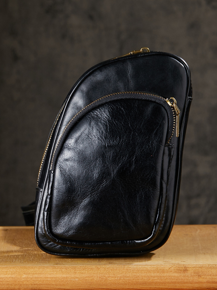 手工原創真皮胸包男士個性單肩斜挎包牛皮時尚小背包休閒百搭男包