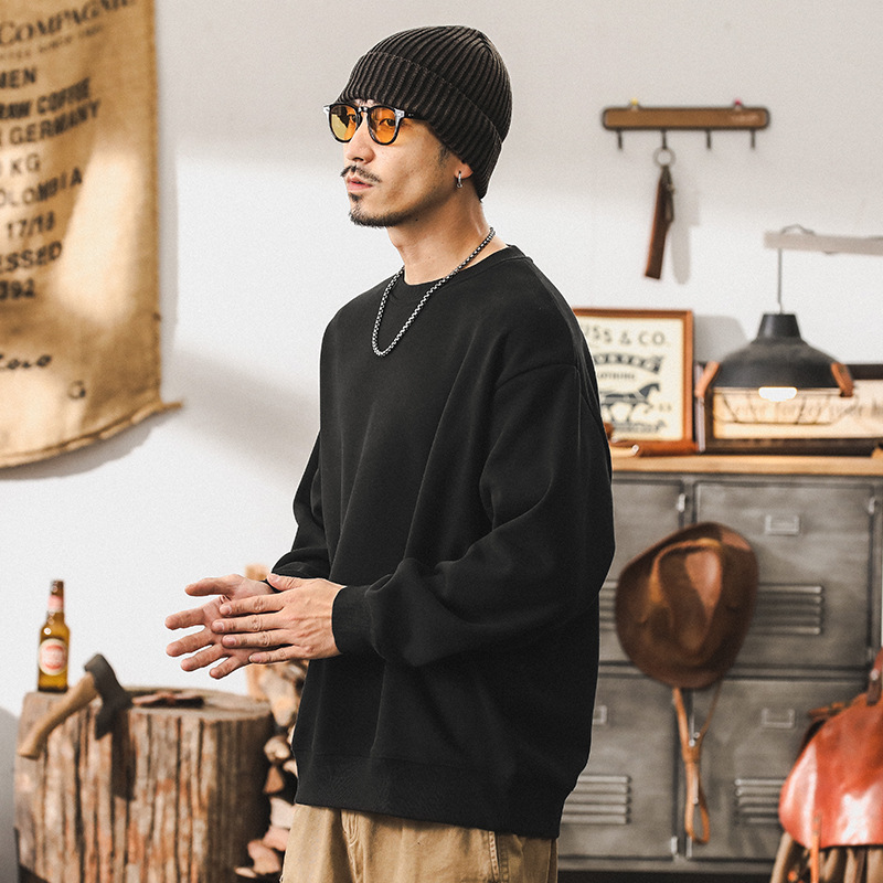 美式360g重磅圓領衛衣男潮牌寬鬆簡約百搭上衣男士秋冬款休閒外套