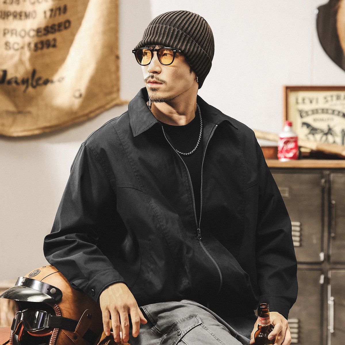 美式復古吸溼排汗老錢風行政外套男春秋2025新款寬鬆休閒教練夾克