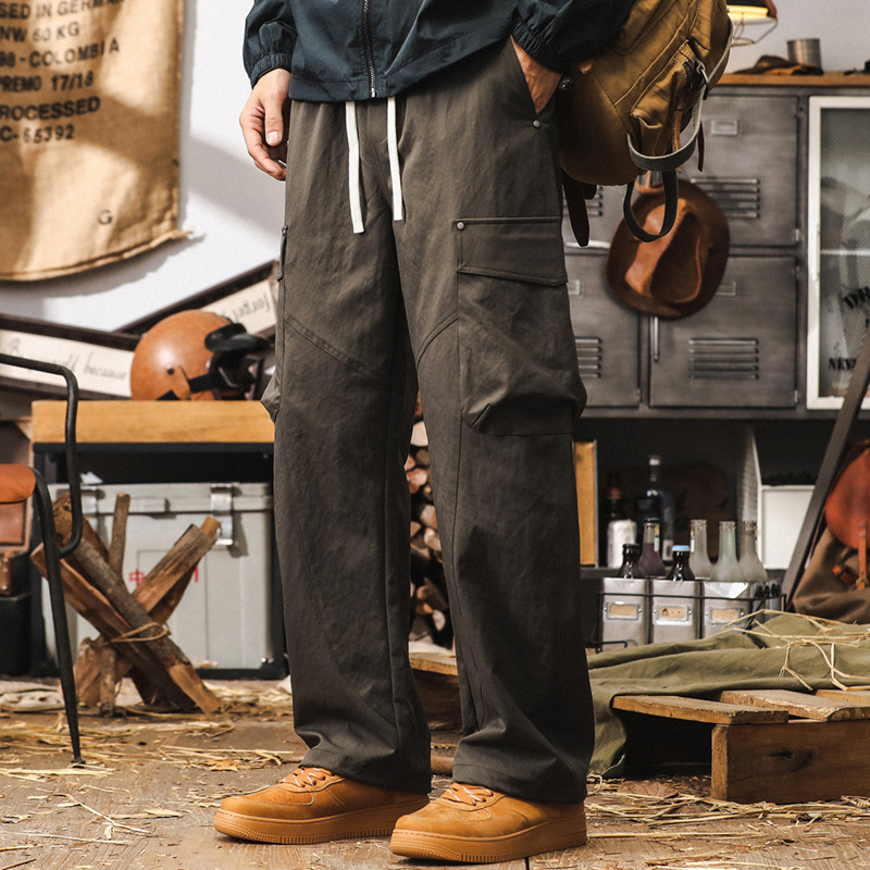 美式復古工裝褲子男秋季寬鬆潮流彎刀褲2024新款男士直筒休閒長褲