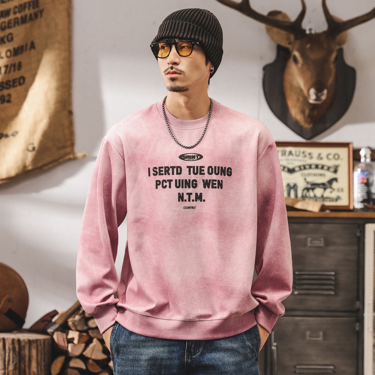 多巴胺粉色衛衣男秋季2025新款重磅潮牌減齡男裝寬鬆休閒男生上衣