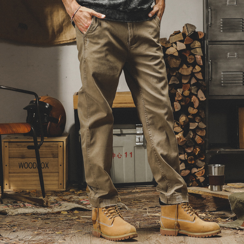 杰雷諾美式重磅復古硬挺工裝褲子男秋季斜紋彈力直筒男士休閒長褲