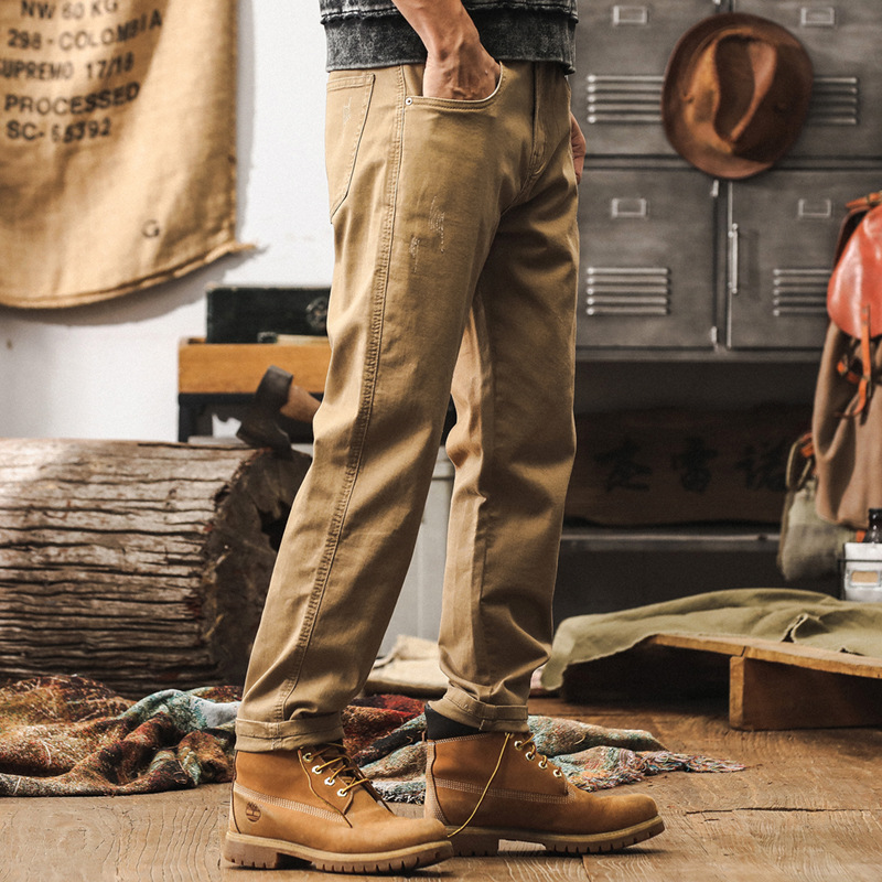 美式重磅復古工裝褲男秋季2024新款寬鬆男士休閒褲彈力直筒褲子男