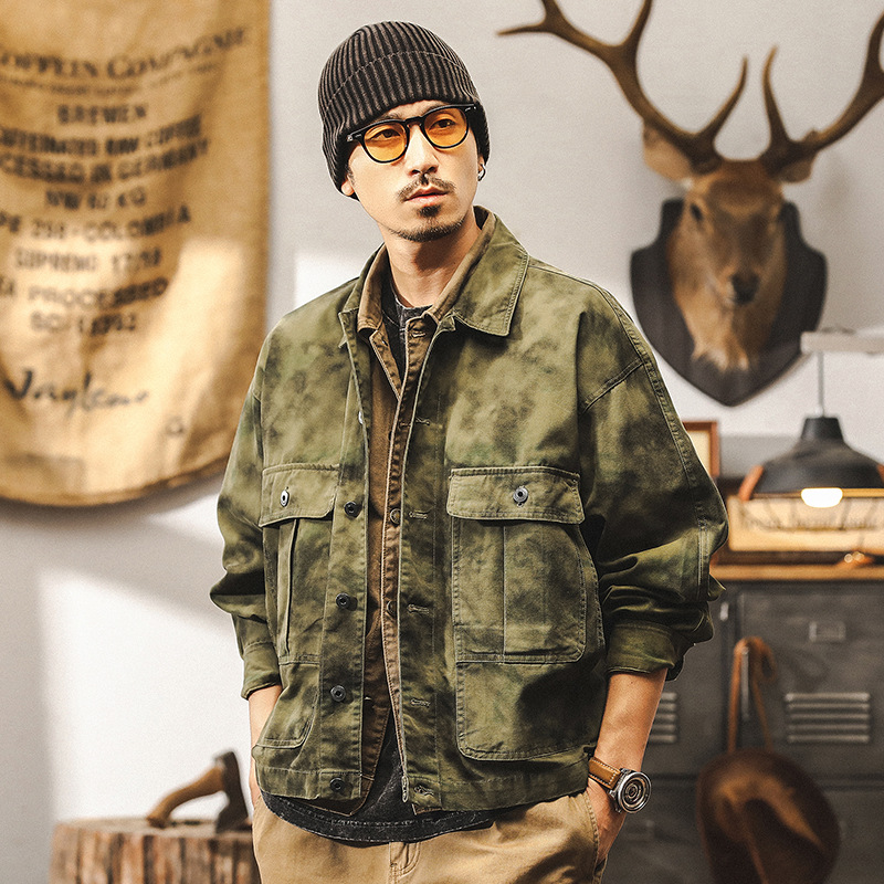 美式復古重磅工裝外套男秋冬款潮牌古著阿美咔嘰水洗高街潮流夾克