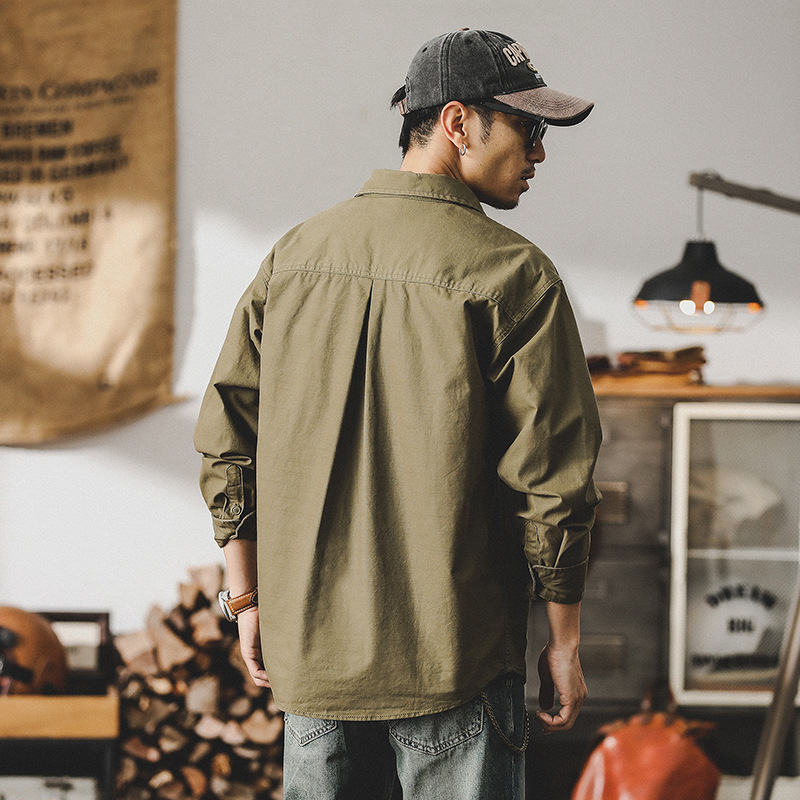 美式復古工裝長袖襯衫男寬鬆潮牌2024新款男士上衣春季襯衣外套男