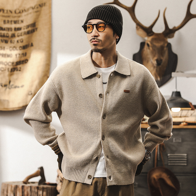 美式重磅復古毛衣男秋冬季慵懶風開衫外套男潮牌日系寬鬆針織衫男