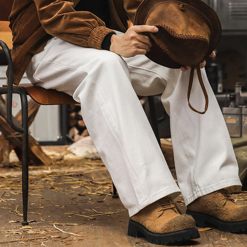 杰雷諾白色牛仔褲男直筒2024新款潮牌闊腿休閒褲秋季美式褲子男款