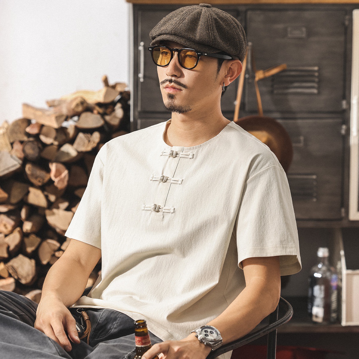 中式國風男士短袖Polo衫夏季新款國潮復古t恤男裝寬鬆體恤上衣男T