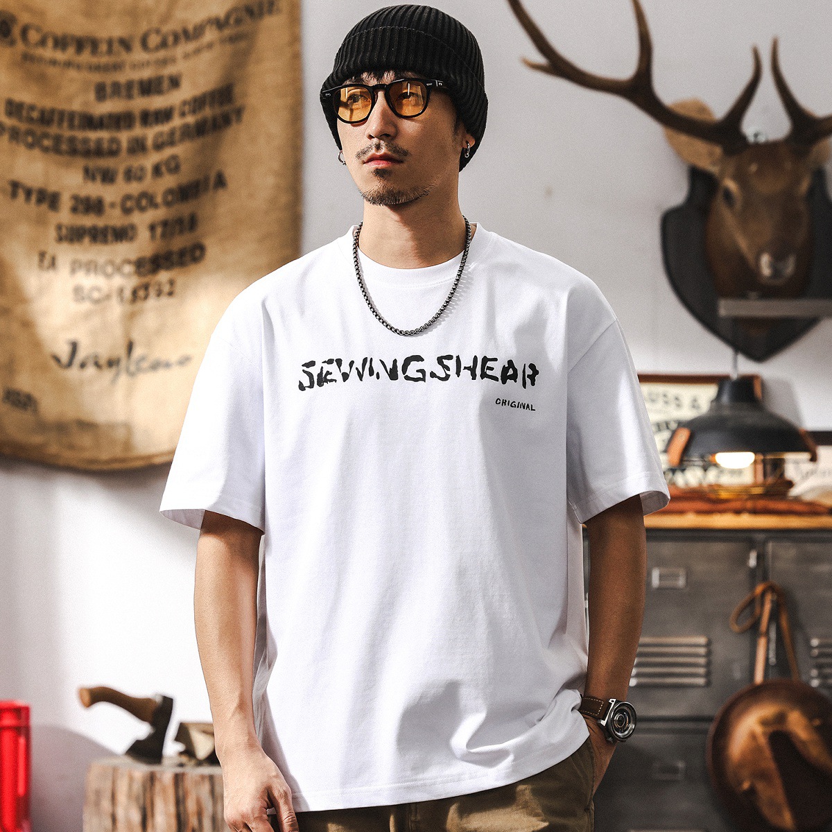 夏季涼感索羅娜T恤男短袖2025新款美式潮牌絨面印花寬鬆男士上衣