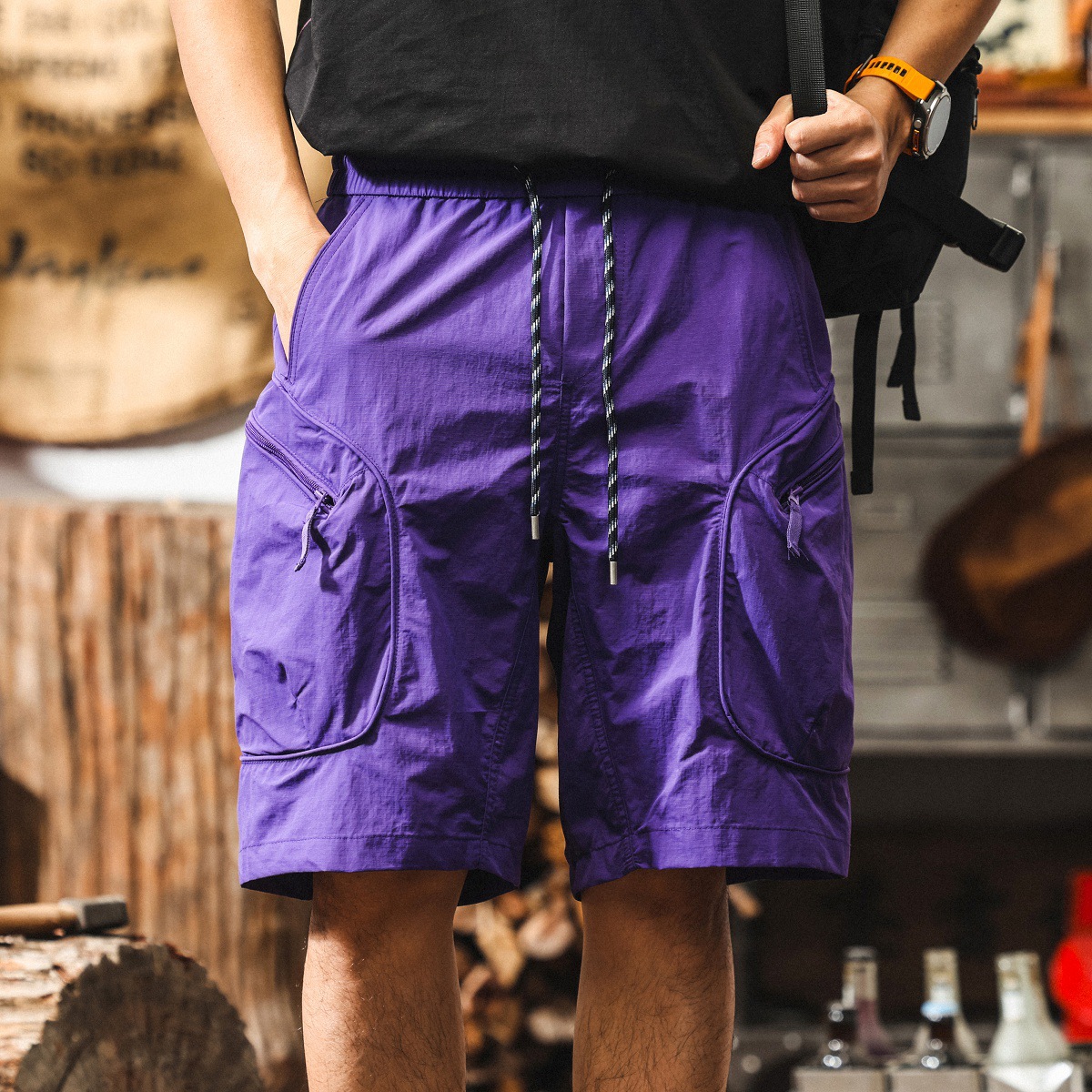 冰絲涼感薄款卡其色工裝短褲男夏季潮牌戶外機能速幹寬鬆五分褲男