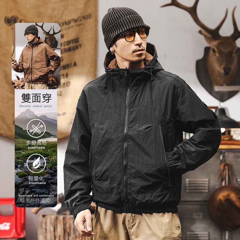 美式復古雙面穿戶外拒水春季外套男2025新款寬鬆機能風三防夾克男