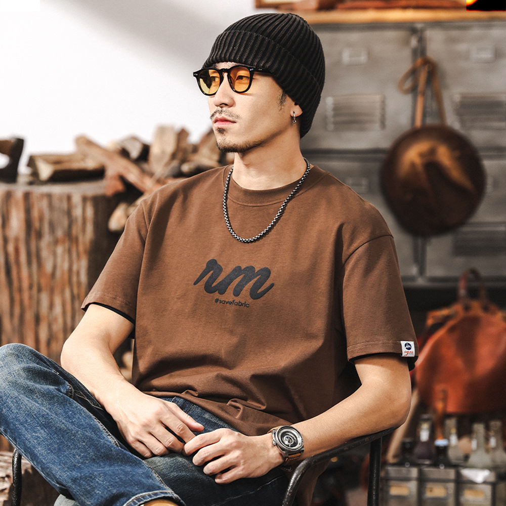 美式復古32支雙紗重磅T恤男夏季短袖潮流字母印花半袖上衣男