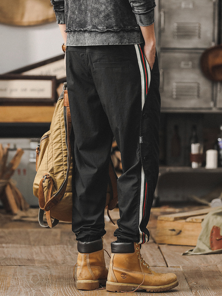 夏季薄款冰絲褲男款潮牌寬鬆休閒束腳褲2024新款小眾工裝男生褲子