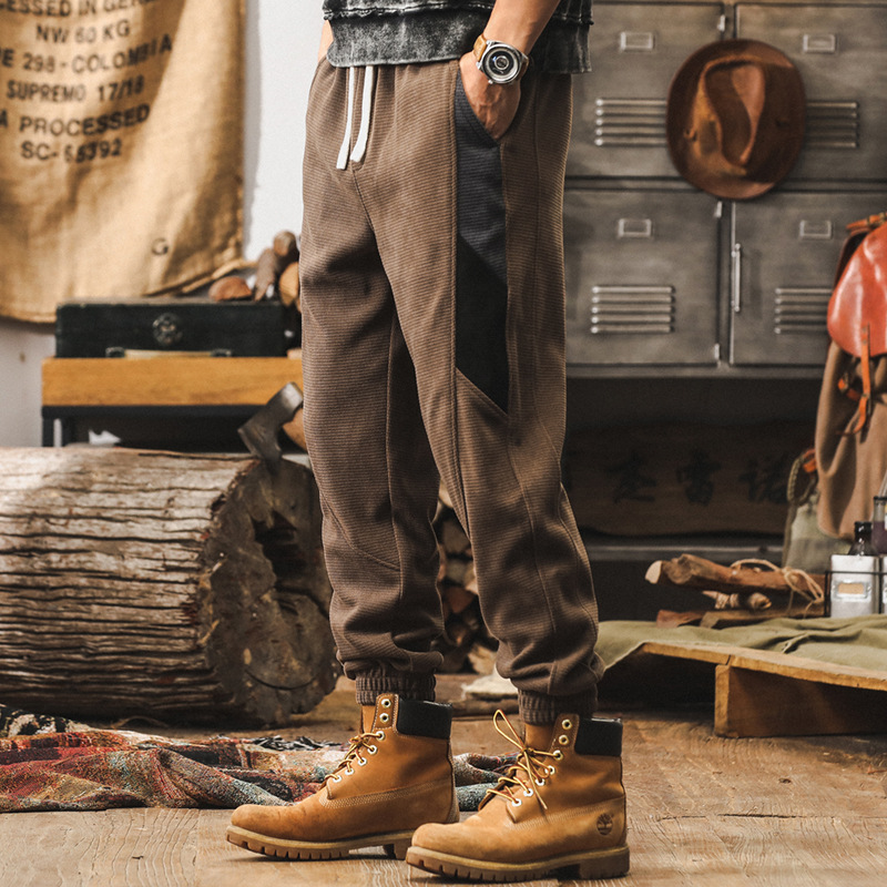 美式復古冬季雪尼爾燈芯絨褲子男秋冬款潮牌重磅衛褲男束腳休閒褲