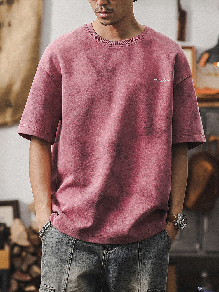 美式潮牌短袖男夏季宽松扎染水洗重磅T恤男士2024新款半袖体恤男