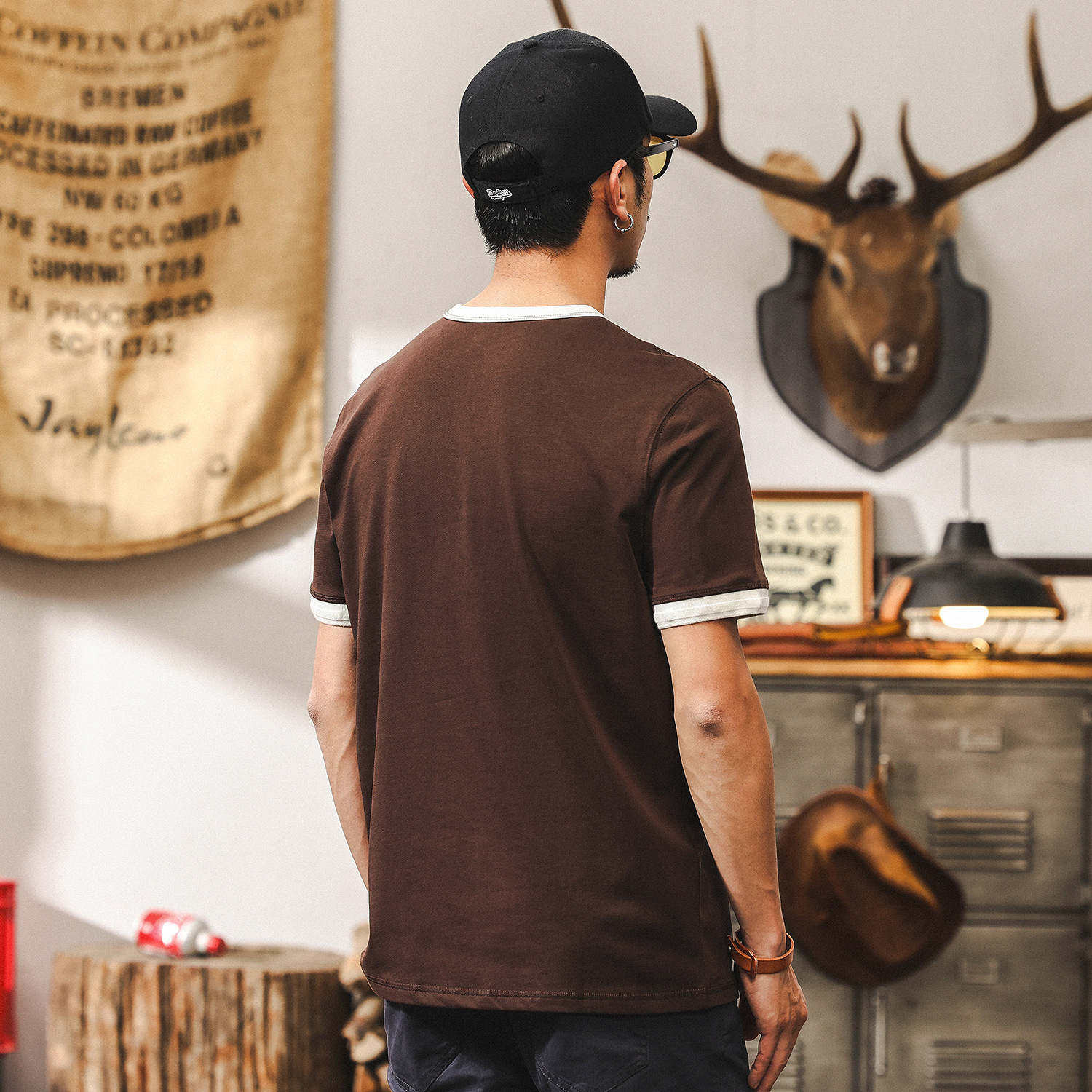 美式復古假兩件重磅T恤男短袖2025新款夏季寬鬆男士上衣衣服