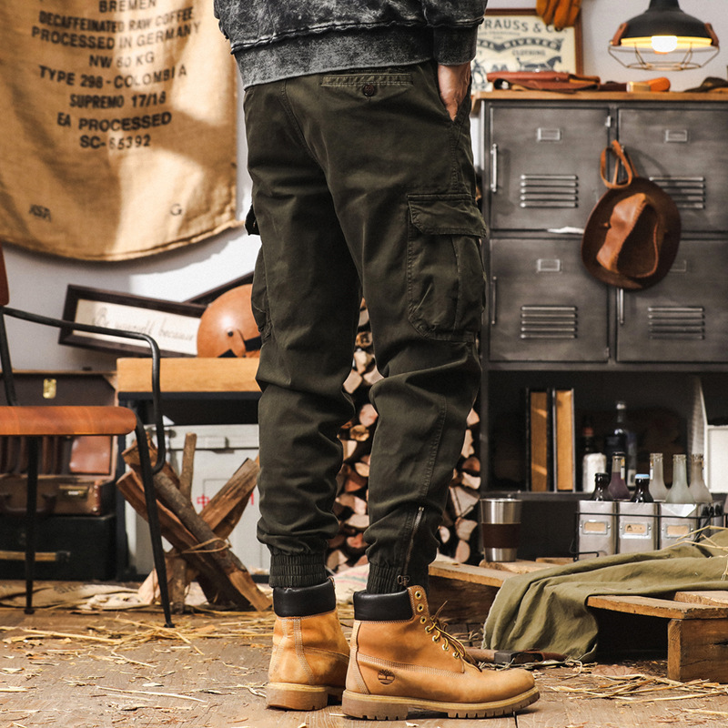 美式復古重磅工裝褲子男秋季2024新款束腳機能獵裝戰術男士休閒褲