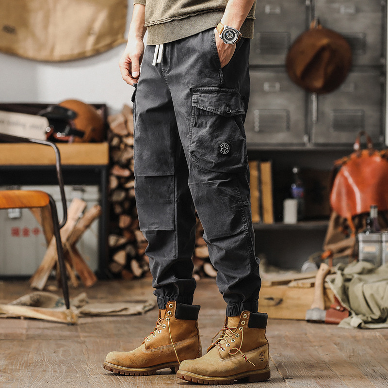 美式重磅復古工裝褲子男春季潮牌寬鬆直筒硬漢獵裝戰術男士休閒褲