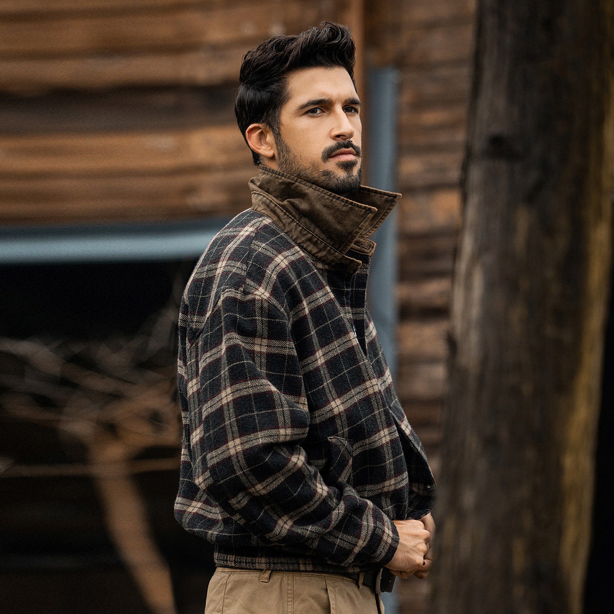 美式復古老錢風格紋夾克男春季2026潮牌重磅綿羊毛寬鬆短款外套男