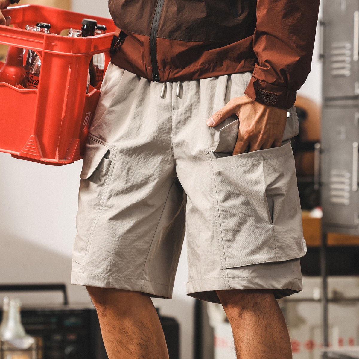 美式戶外冰絲工裝短褲男夏季新款運動五分褲寬鬆潮牌休閒速幹中褲