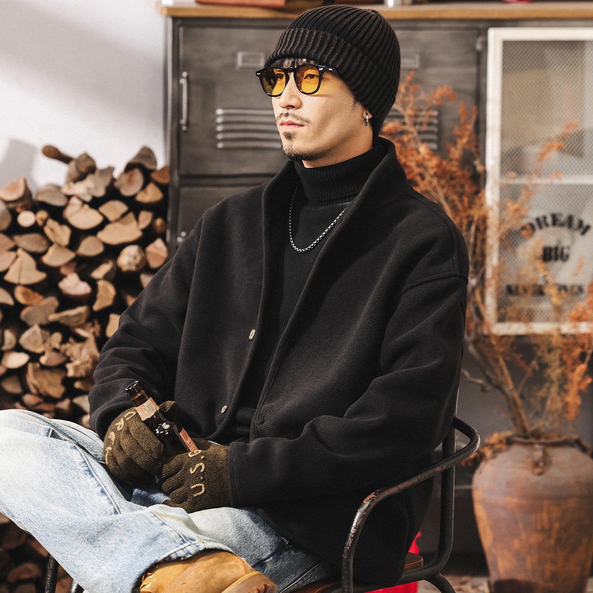 美式復古重磅保暖內膽戶外抓絨衣男冬季加厚內搭搖粒絨休閒外套男