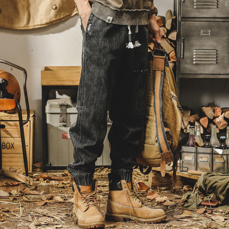 杰雷諾美式經典黃泥染牛仔褲男秋冬款寬鬆直筒復古做舊束腳休閒褲