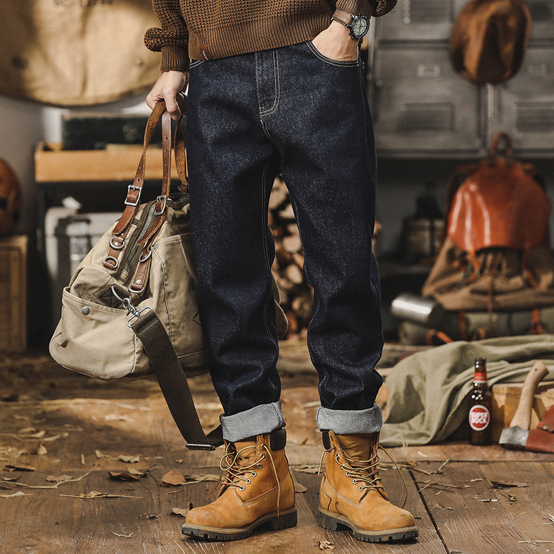 春季活性染不掉色牛仔褲男直筒2024新款美式經典原色水洗休閒褲男