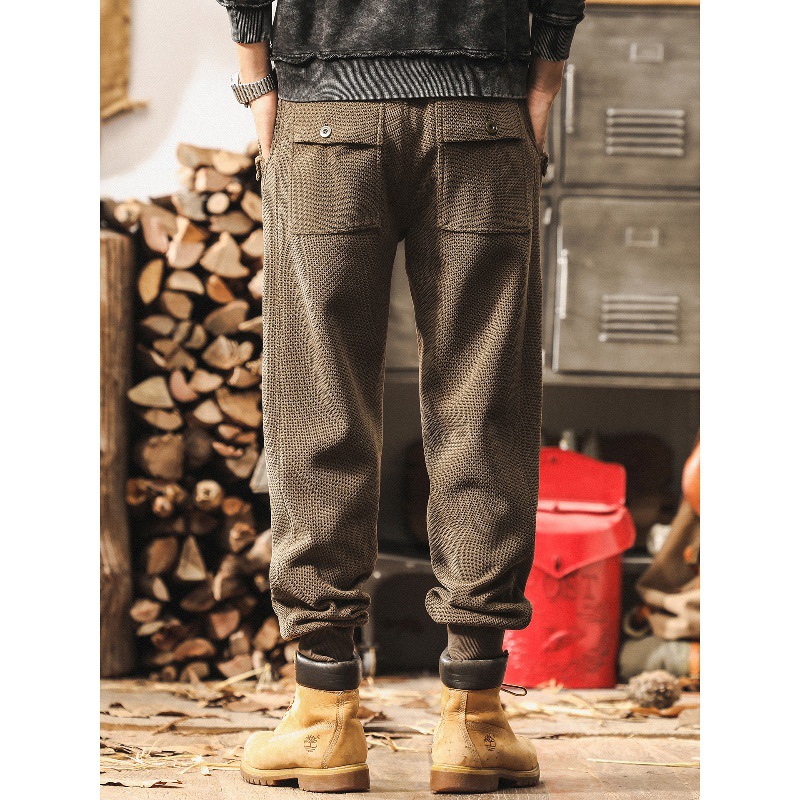 美式復古重磅雪尼爾褲子男秋冬款加厚寬鬆潮牌束腳痞帥潮流休閒褲