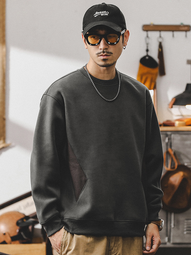 美式復古重磅衛衣男2024秋季新款高端羅紋拼接設計感休閒寬鬆上衣