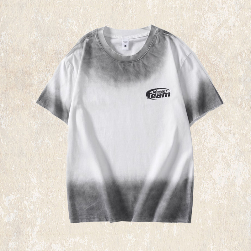 美式髒染水洗T恤男重磅夏季短袖潮牌龜裂印花寬鬆半袖上衣男