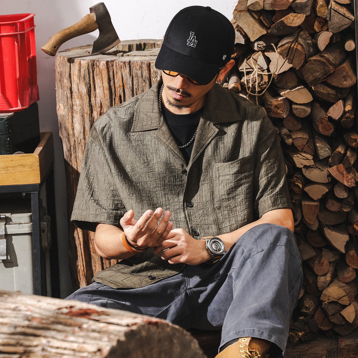 萊賽爾天絲垂感古巴領襯衫男夏季短袖潮流高級感提花男士薄款襯衣