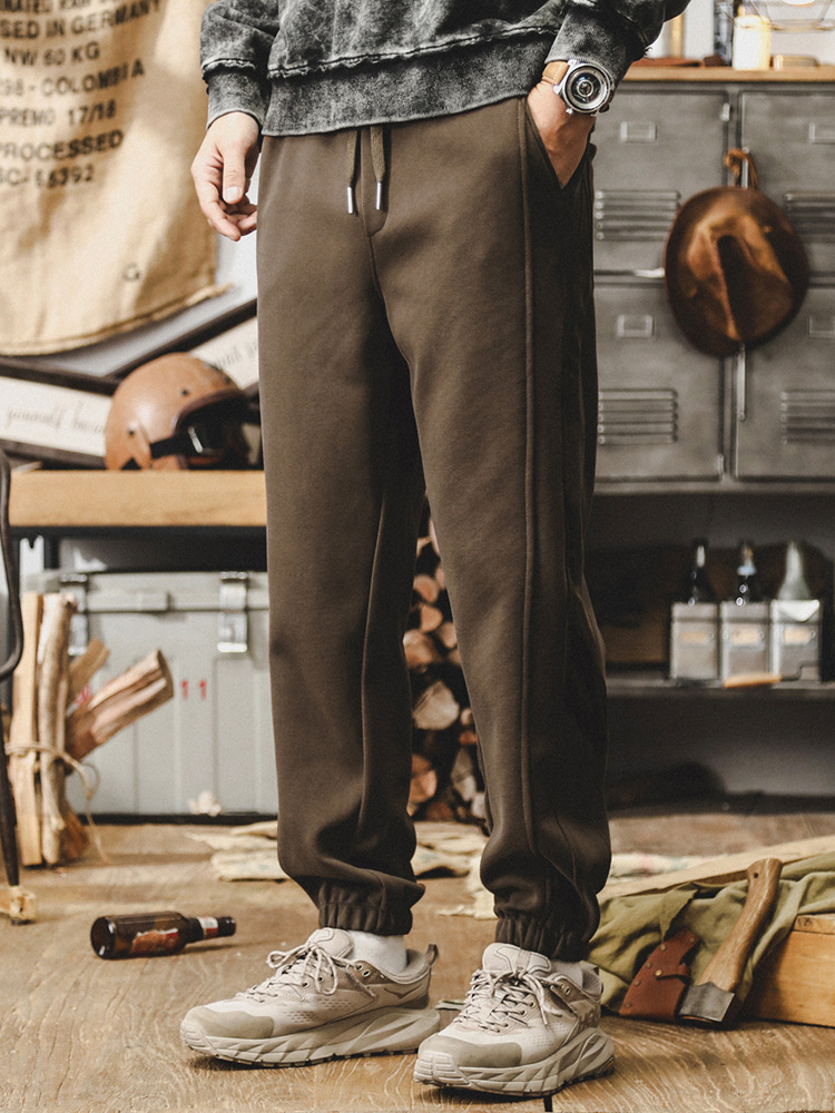 美式復古360g重磅休閒褲子男2024秋季新款慵懶風寬鬆直筒束腳衛褲