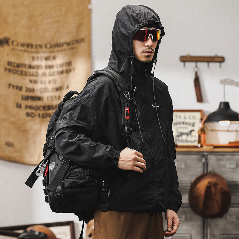 夏季輕薄涼感防曬衣男款美式戶外通勤機能梭織外套防紫外線防曬服