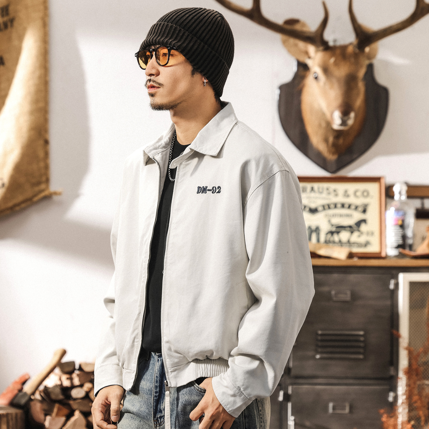 美式復古老錢風外套男寬鬆春秋2025新款款帥氣短款男神行政夾克男