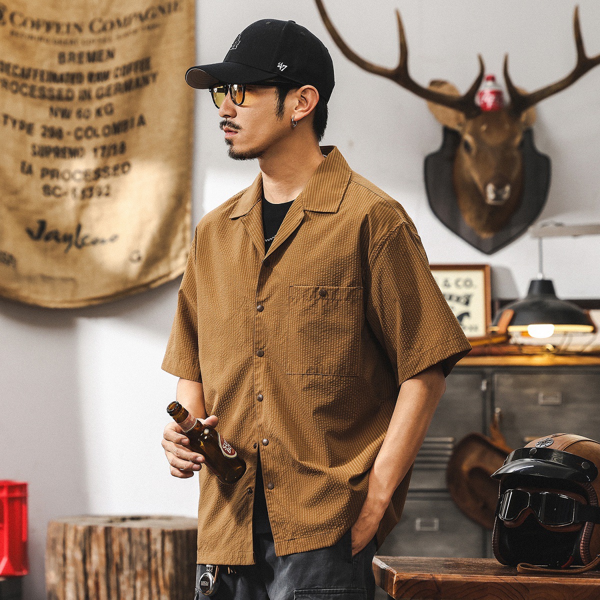 【零壓智能速幹】古巴領襯衫男夏季短袖薄款涼感山系美式復古襯衣