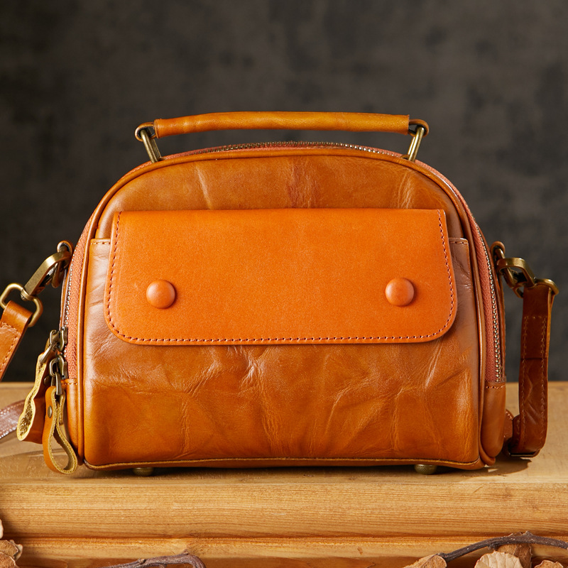 原創手工真皮男包通勤單肩斜挎包頭層植鞣牛皮復古休閒手提背包女
